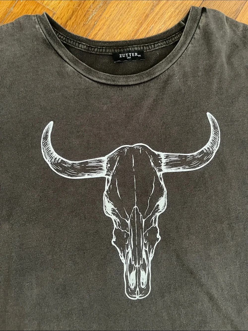 Graphic Bull Skull Tee Dress in Faded Black/Grey M/L - Picture 2 of 5